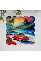 Şirin Vosvos ve Sahil Manzara Desenli Yıkanabilir Kumaş  Kokteyl Peçetesi 1 Adet